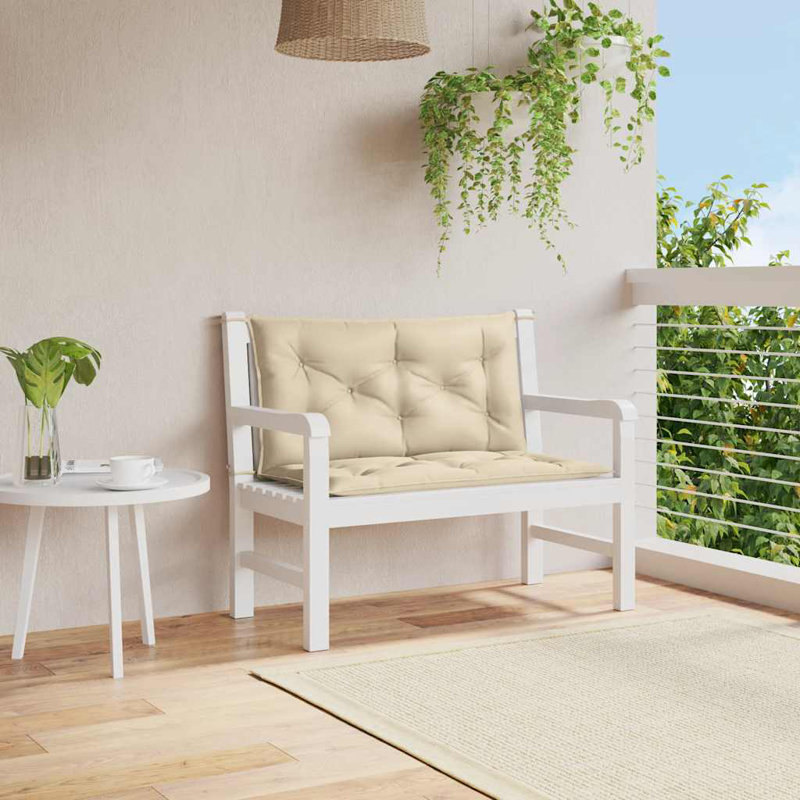 Garden Bench Cushion Set of 2 Beige Oxford Fabric 100 Percent Polyester Outdoor Bench Cushions, Fabric - Beige