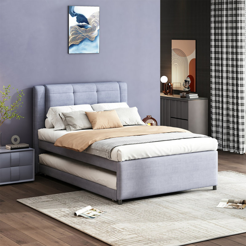 Lit plateforme double avec lit gigogne et lit gigogne double, Gris