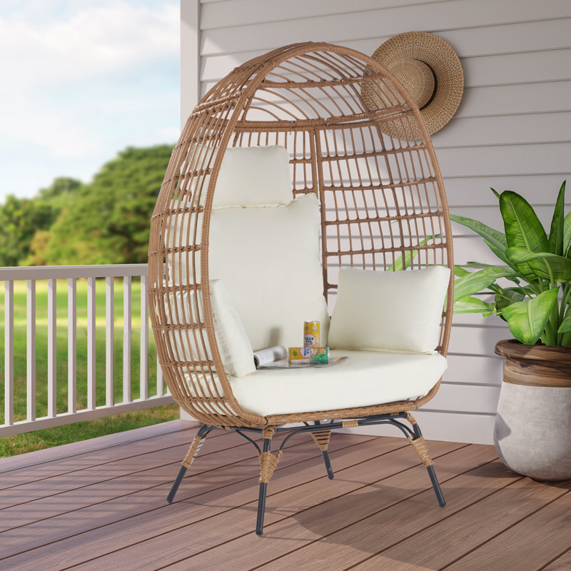 Chaise longue d'extérieur en osier, Brun, Beige