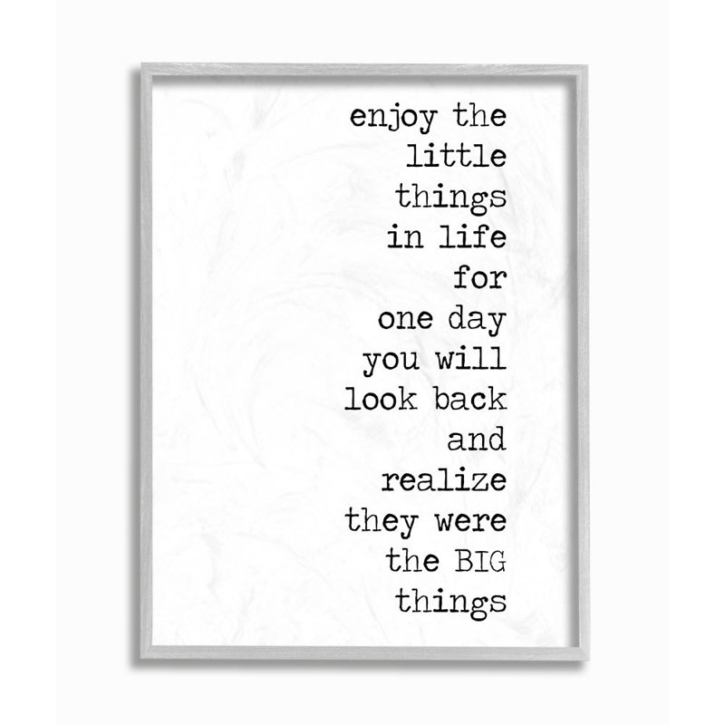 Enjoy by Anna Quach - Textual Art, 14" H x 11" W x 1.5" D, Grey Framed