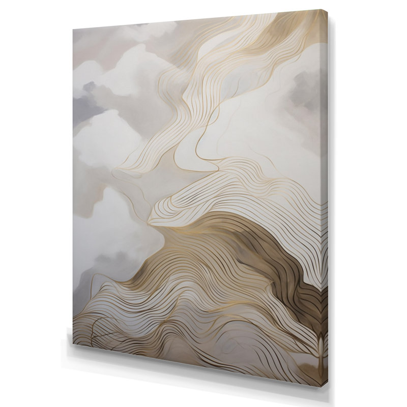«Gold and Gray Line Art In Motion V», impression sur toile encadrée, H 32 po x l 24 po x P 1 po, Toile tendue