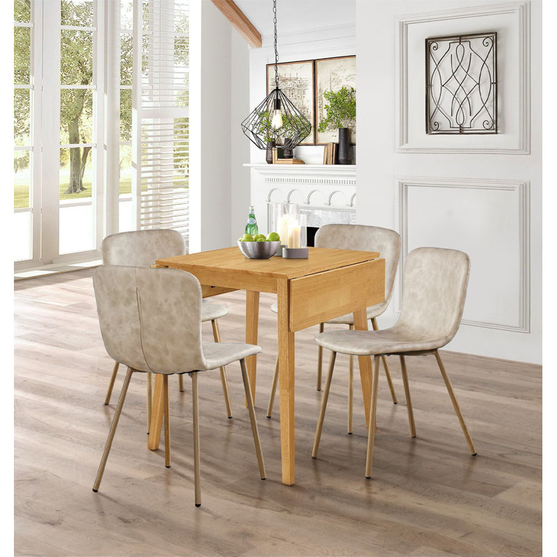 Langdon 4 -Person Drop Leaf Rubberwood Solid Wood Dining Set