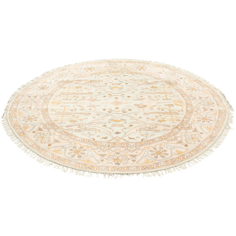 Tapis unique en laine bleu clair / kaki clair 8 pi 10 po x 8 pi 10 po New Age Antoni