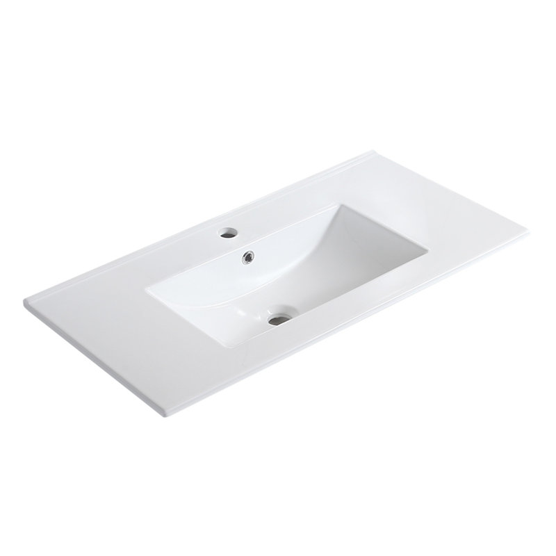 Meuble-lavabo de 36 po en rotin avec lavabo en céramique, rangement spacieux et sécurité anti-surmatelas, Blanc
