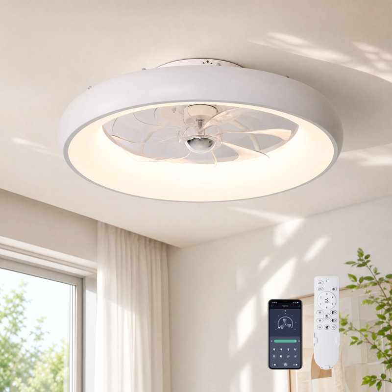 20" Flush Mount Dimmable Ceiling Fan with RGB LED Lights and Remote Control