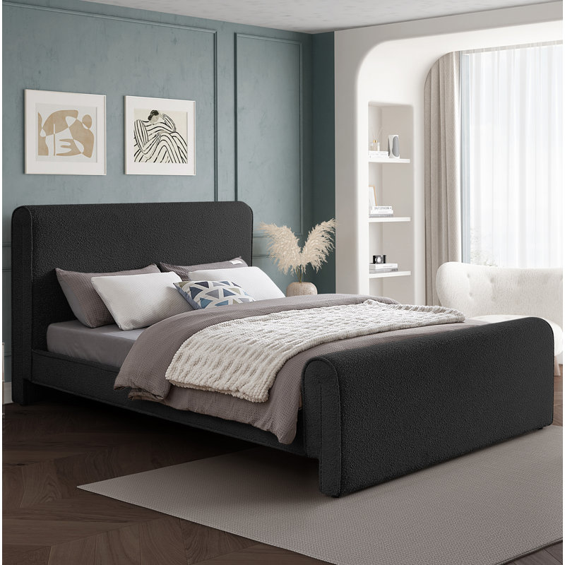 Chaylin Upholstered Platform Bed, King, Black Boucle Fabric