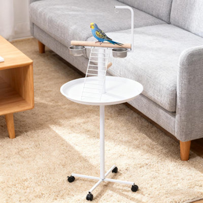 Bird Stand with Wheels (Natural Wood,White)