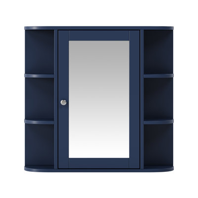Space-saving Medicine Cabinet With Mirror, Modern Blue Mdf Design For Bathroom