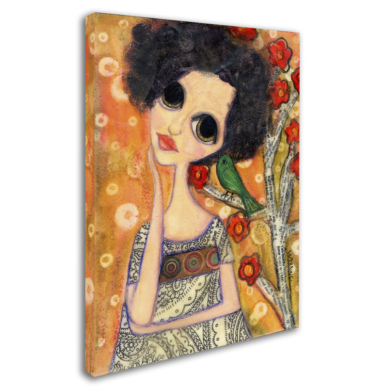 «Big Eyed Girl a Birdy Told Me» de Berkley, reproduction sur toile tendue, H 19 po x l 14 po x P 2 po