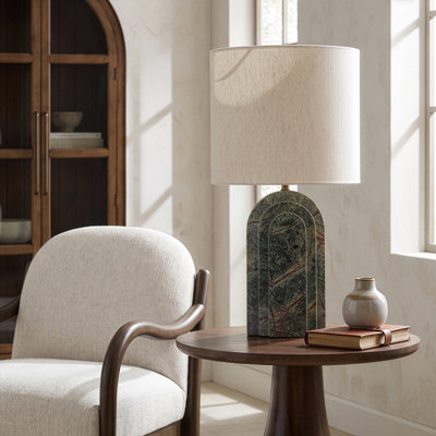 Caldera Green Genuine Marble And Linen Textured Fabric Table Lamp