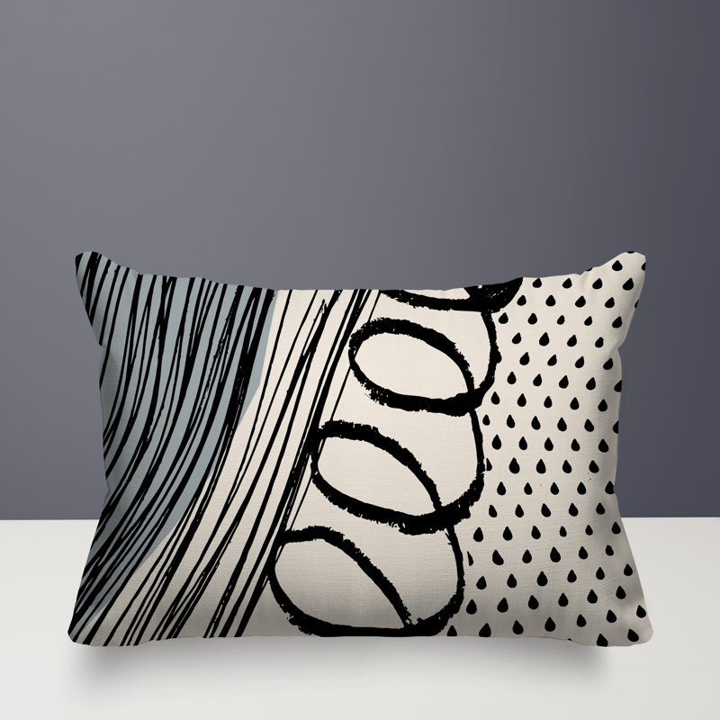 Oreiller rectangulaire réversible intérieur / extérieur Toba, Gris / noir / blanc cassé, H 14 po x l 20 po