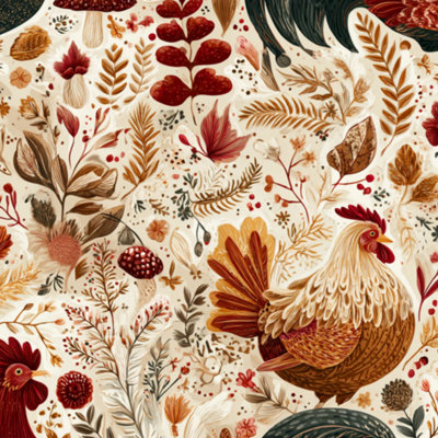 Peel and Stick Wallpaper Farmhouse Rooster mushroom leaves chicken hen Botanical Autumn Contact Paper Removable Self Adhesive Wall Mural Wall Decor for Bedroom Kitchen Cabinets 17.7in x 118in