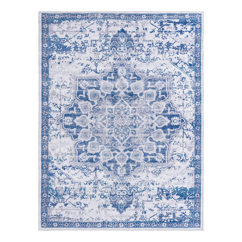 Matsumura Oriental Gray/Blue Area Rug, Rectangle 9'2" x 12'