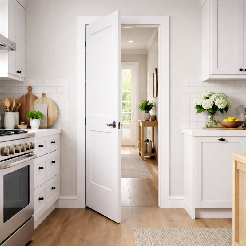 Porte intérieure 2 panneaux Shaker, centre creux, panneau de fibres à densité moyenne apprêté, 28 po x 80 po, Reversible