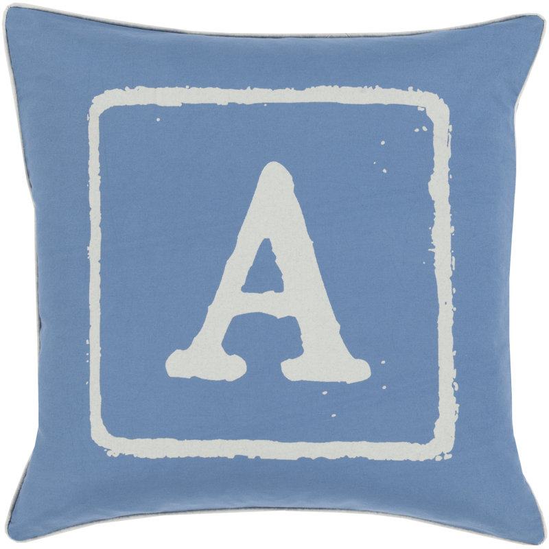 Coussin décoratif en coton, A, 18 po x 18 po, Denim / ivoire