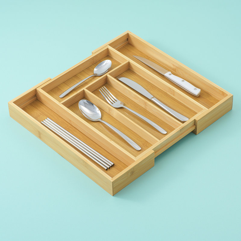 Adjustable Natural Bamboo Expandable Flatware Organizer