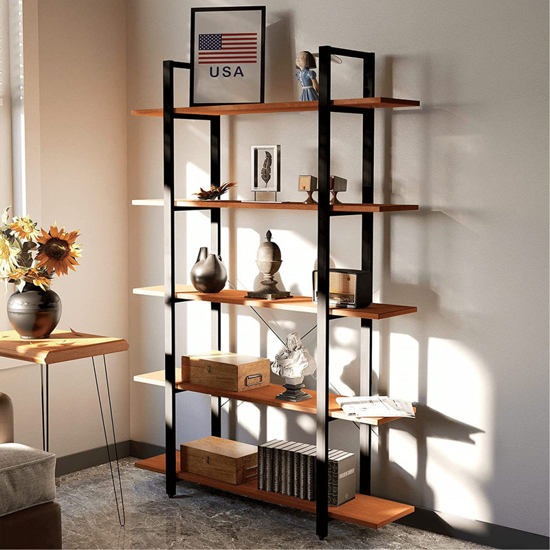 Bibliothèque en bois massif Sherlyn, (5 tablettes) H 70 po x l 48 po x P 12 po