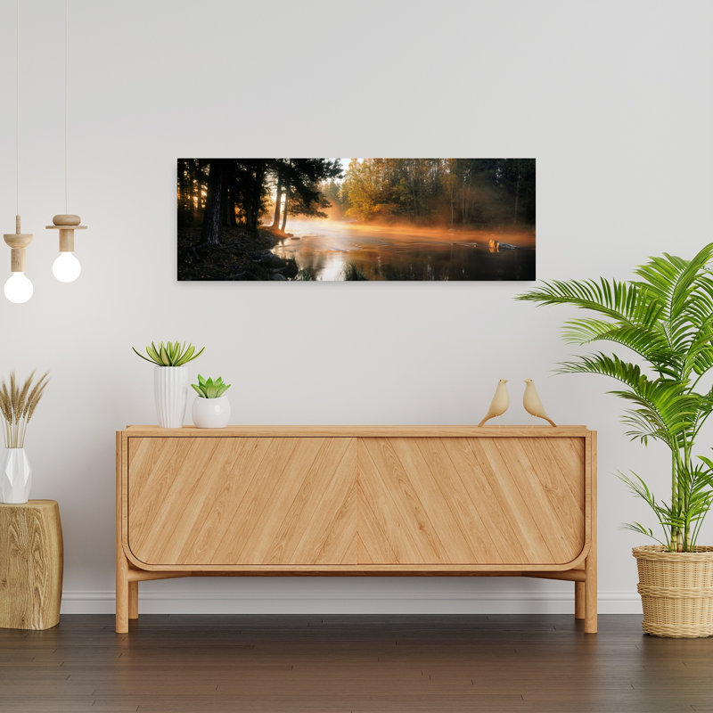 Fog over a river Dal River Sweden 1 Piece Wrapped Canvas Panoramic Wall Art, 30.48 cm H x 91.44 cm W