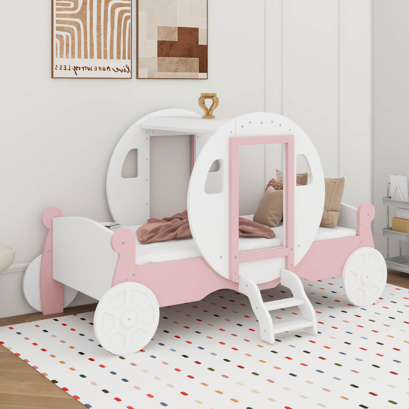 Lit simple de style princesse avec couronne, Blanc / Rose