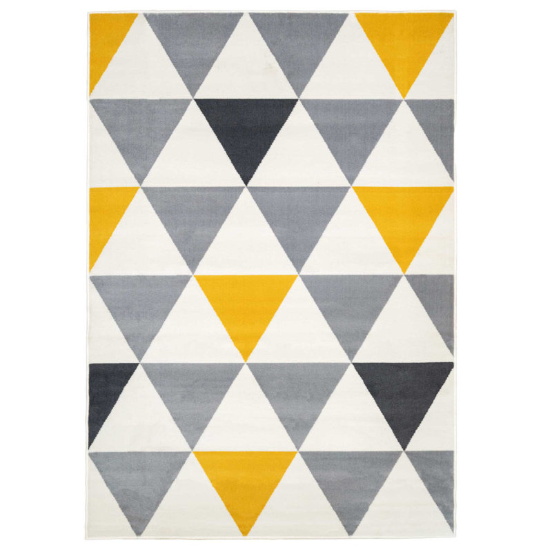 Zhora Tufted Ochre Grey Geometric Rug, Rectangle 160 x 230cm