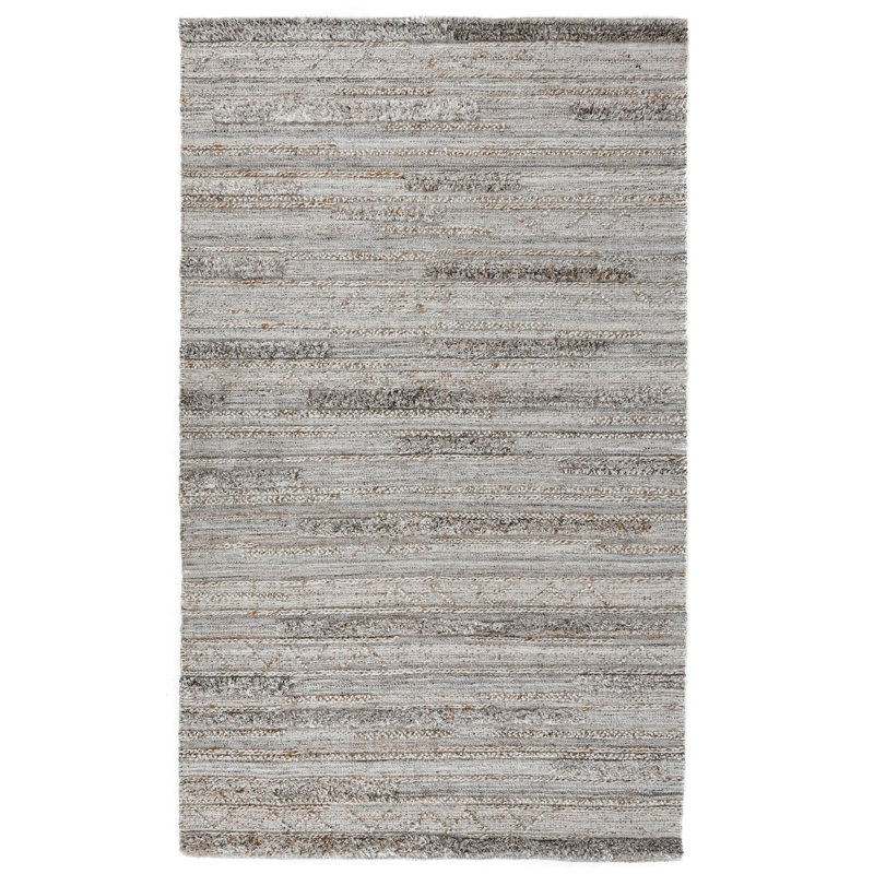 Gray Handwoven Rectangular Wool and Synthetic Stripe Rug