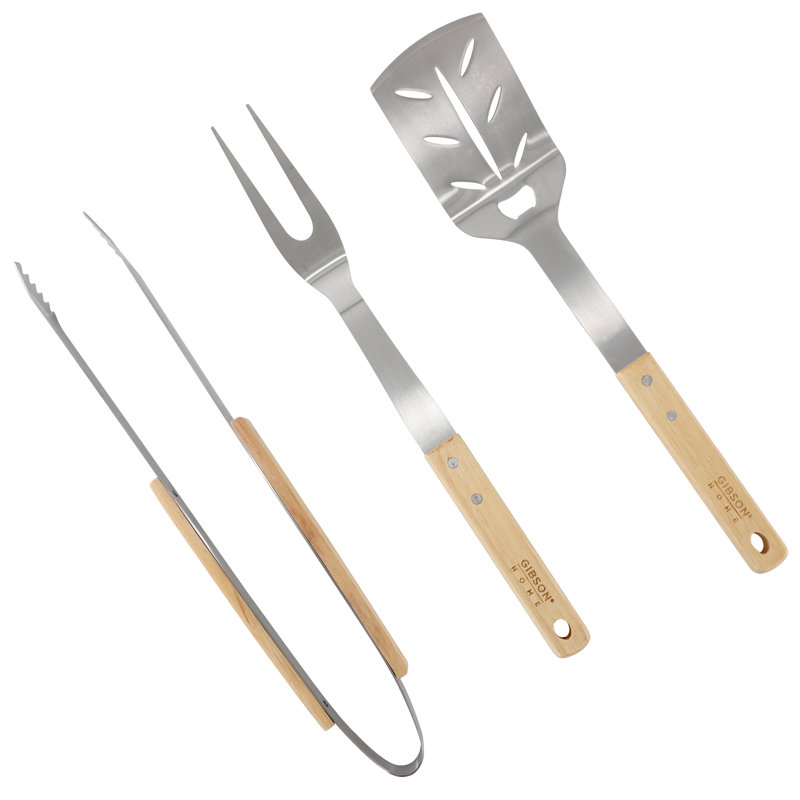 Ensemble d'outils pour barbecue avec poignées en bois d'hévéa 3 pièces Gibson Home Barbecue Plus