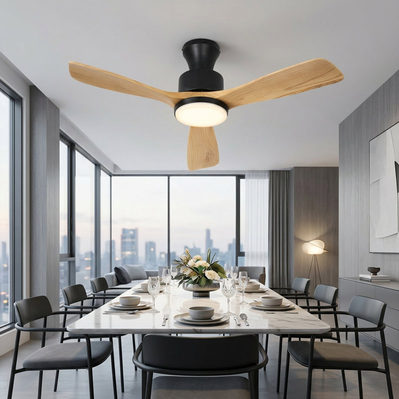 52" Low Profile Ceiling Fans With Lights And Remote, 3CCT Dimmable LED Light, Quiet 6-Speed Reversible DC Motor, 3 Wooden Blades, Timer, Memory Function, Outdoor Indoor Flush Mount Fan