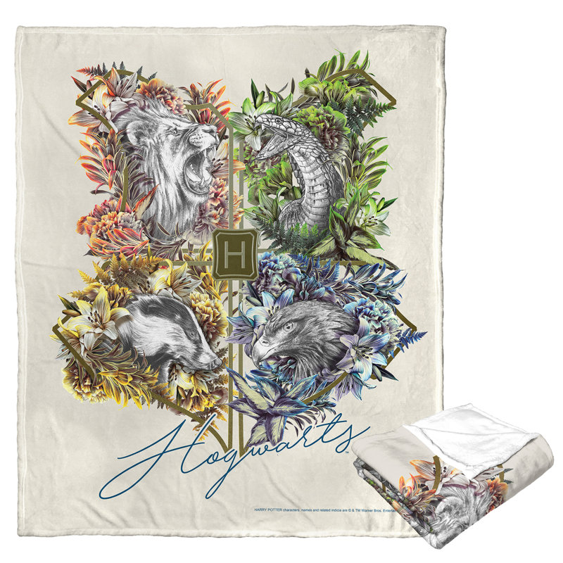 Warner Bros. Harry Potter Houses Together Silk Touch Throw Blanket, Wizarding World Decor, 50x60 Inches