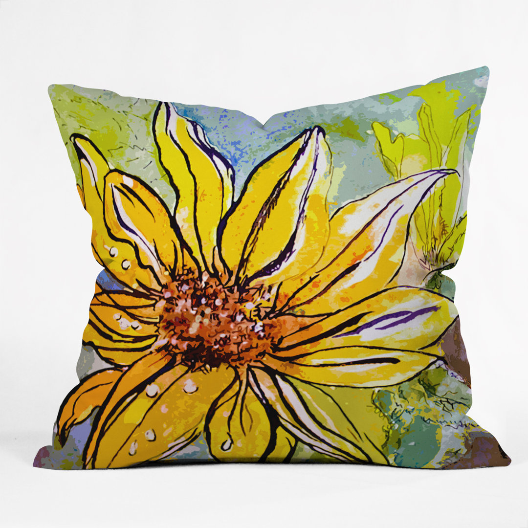 Sunflower Ribbon Indoor/Outdoor Throw Pillow Deny Designs 