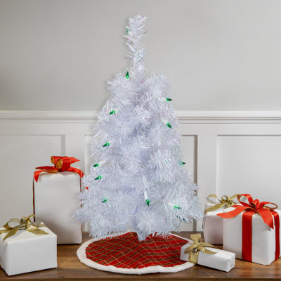 Slim Tinsel 1' White Artificial Christmas Tree with Single coloured lights