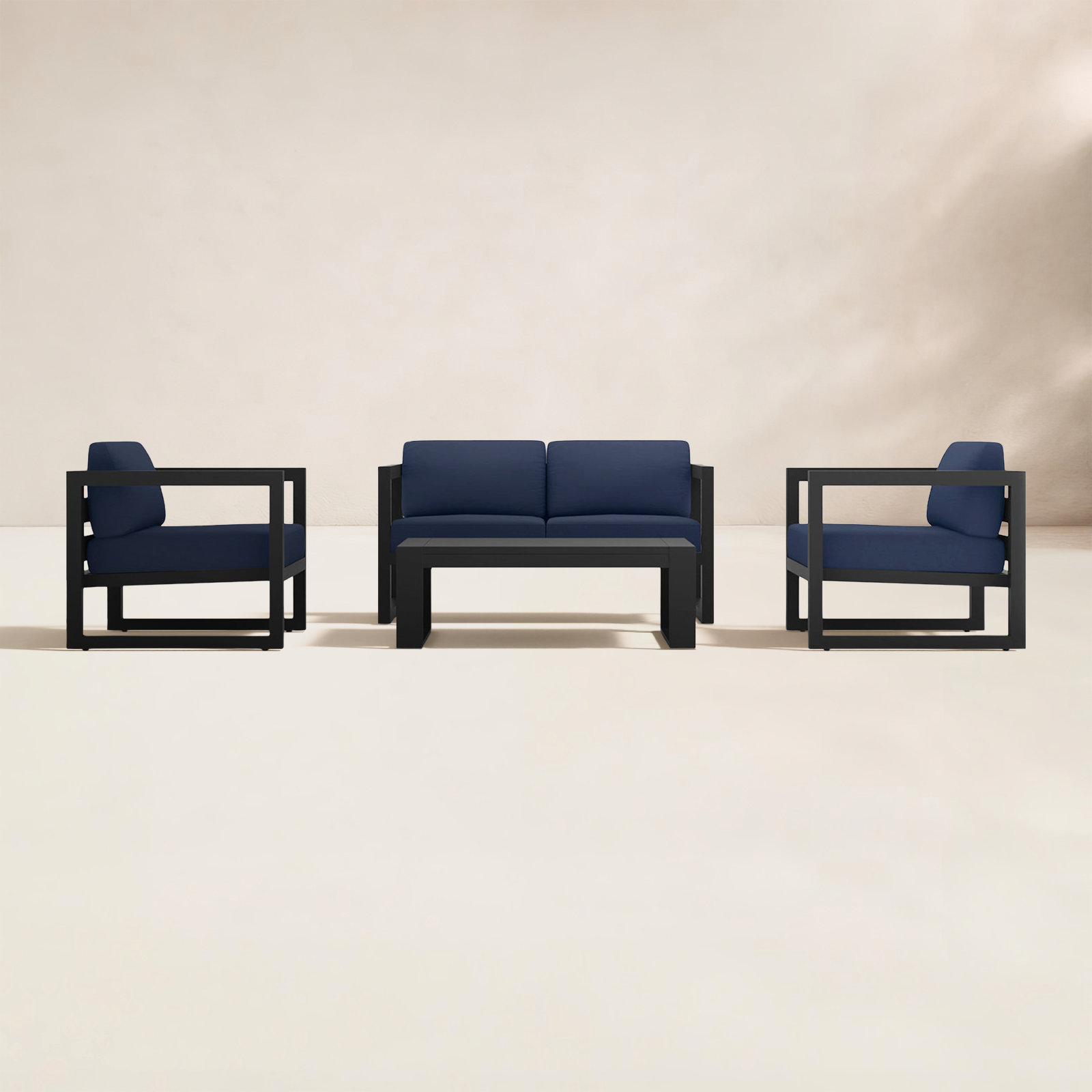 Smith 4-Person Patio Seating Group, Spectrum Indigo, 15.75" H x 45.25" W x 25.5" D, Black