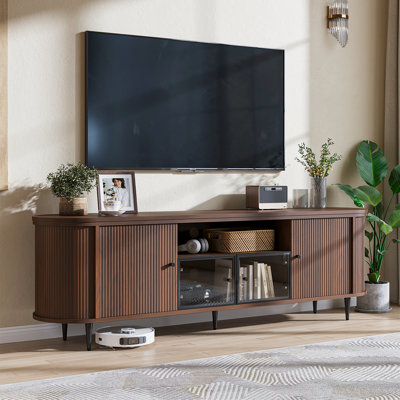 Luxury 70" Fluted Tv Stand For Tvs Up To 80", Modern Entertainment Center With Top, Curved Profile Design, Media Console For Living Room