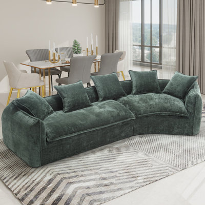 Assembly Free 126" Chenille 2-Piece Modular Curved Sofa with 5 Toss Pillows