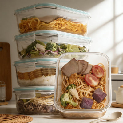 Glass Food Storage Containers With Lids, 5-Pack Airtight Meal Prep Containers, Oven, Microwave, Freezer And Dishwasher Safe Reusable Lunch Containers