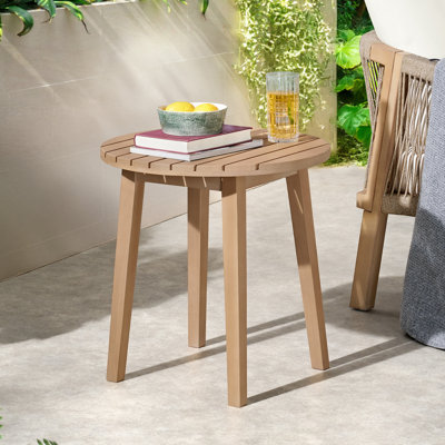Table d'appoint d'extérieur Lusso - Table ronde d'extérieur de 50 cm (19,7 po) en bois d'eucalyptus résistant aux intempéries avec plateau à lattes - Mobilier d'extérieur moderne pour patio, véranda, terrasse ou bord de piscine (Naturel)