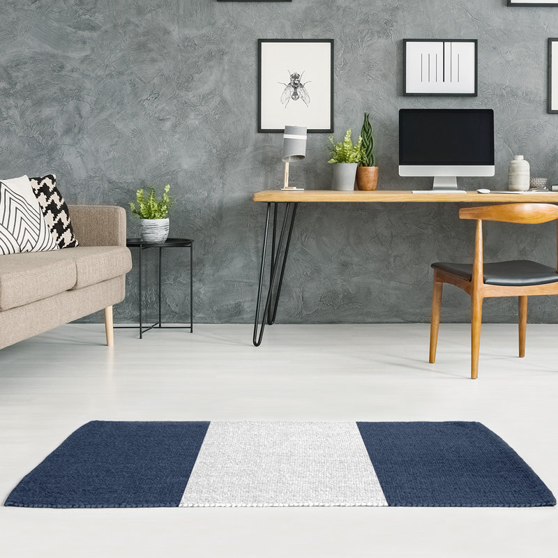 Tapis à rayures bleu/blanc minuit, Rectangle 4 pi x 6 pi