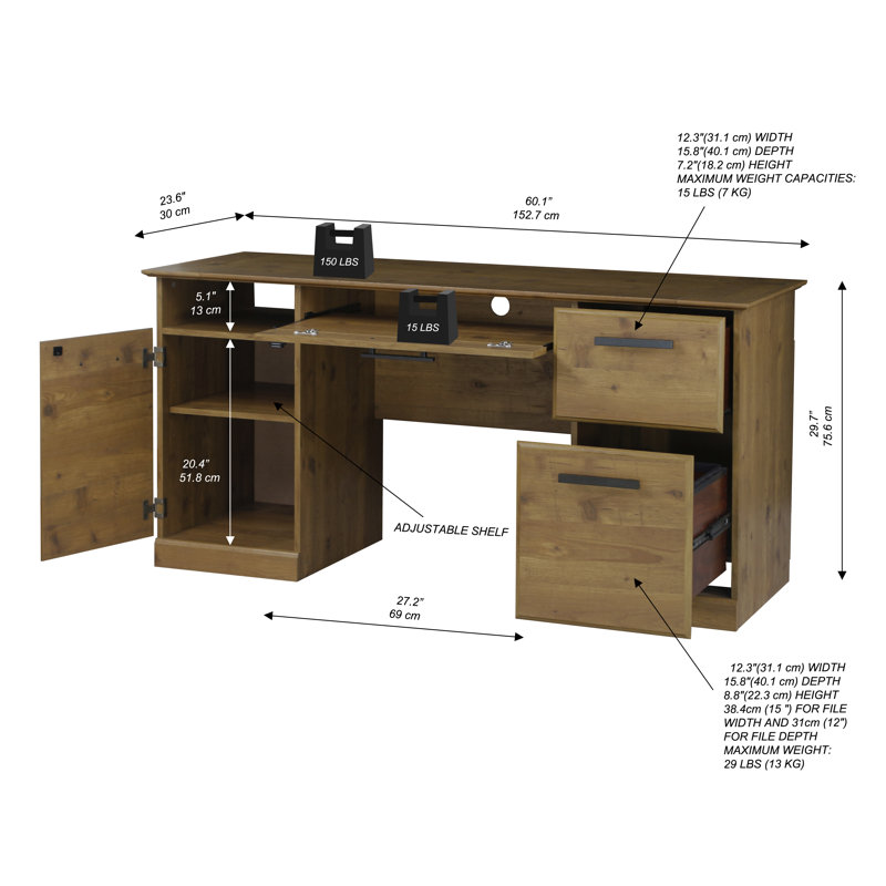 Bureau double caisson 60,1 po avec rangement