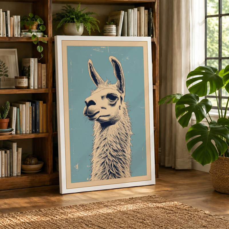 Calm Llama Portrait Minimalist - Wrapped Canvas, 30x20 - 76.2 x 50.8 cm, Cream Border