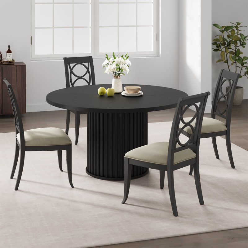 Table de salle à manger de 47 pouces pour 4 à 6 personnes, table de cuisine industrielle noire avec piédestal
