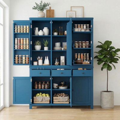 Armoire de cuisine de style Shaker de 53 po de largeur avec tablettes réglables et porte-bouteilles