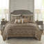 Courtepointe 6 pièces - brun / or, motifs à rayures, coutures, coussins décoratifs inclus, détails de la feuille et du coussin brodé-118742609