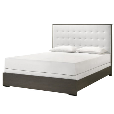 Contemporary Upholstered Queen Panel Bed With Tufting, Gray And Beige Style Luxurious Size Button Headboard, Upholstery,