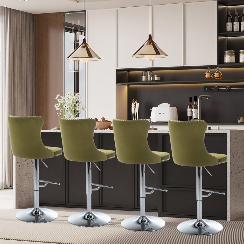 Tabourets de bar pivotants réglables à 360 °, Argent, Vert olive, 4