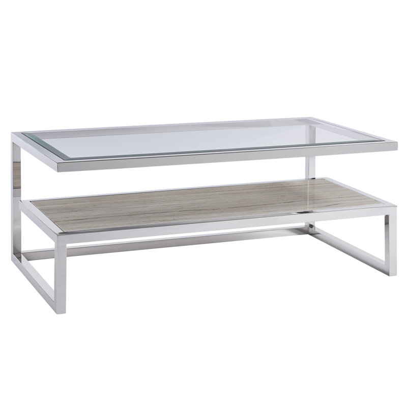 Polished Stainless Steel Rectangular Glass Top Coffee Table