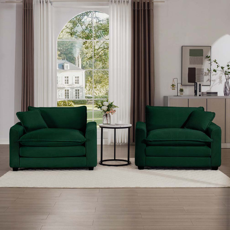 Fauteuil en velours côtelé 2 pièces, Vert
