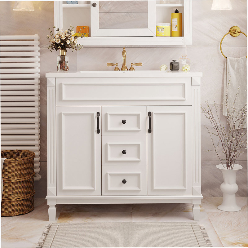 Meuble-lavabo moderne 36 po avec lavabo supérieur, Blanc