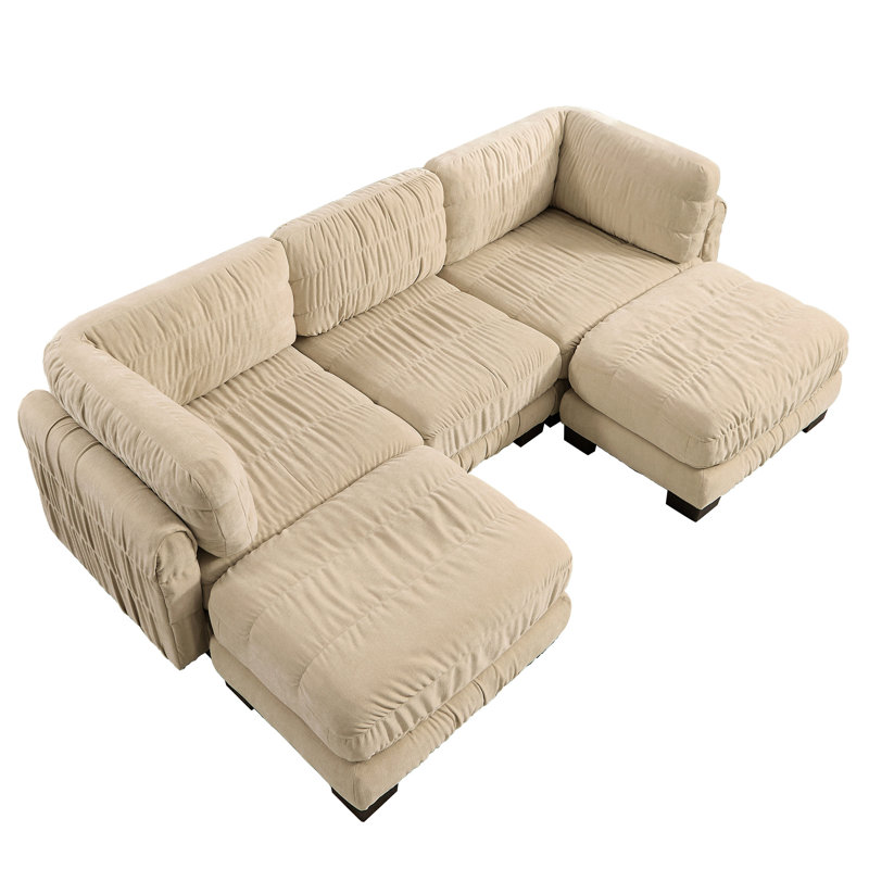 Canapé modulaire modulaire en chenille à 3 sièges, 2 repose-pieds mobiles, mousse à haute densité, coussins de dossier en forme de L, assemblage facile, pour le salon, la chambre à coucher