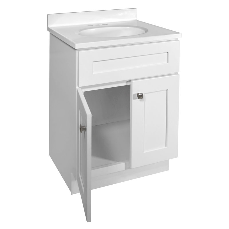 Meuble-lavabo de 25 po avec plateau Brookings, entièrement assemblé, Blanc, Blanc uni