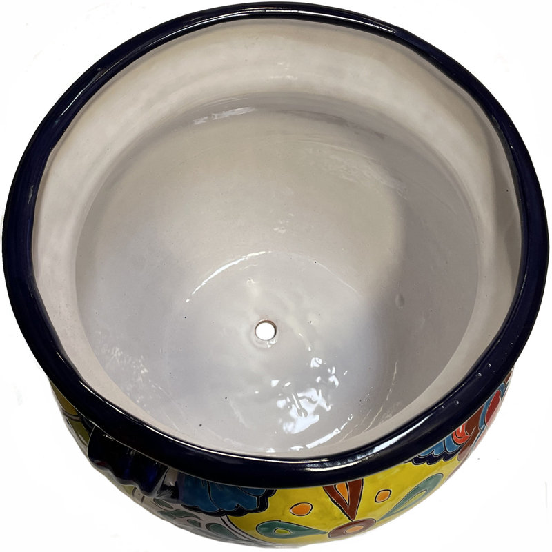 Glazed TalaMex Medium-Sized Rainbow Mexican Colors Talavera Ceramic Garden Pot