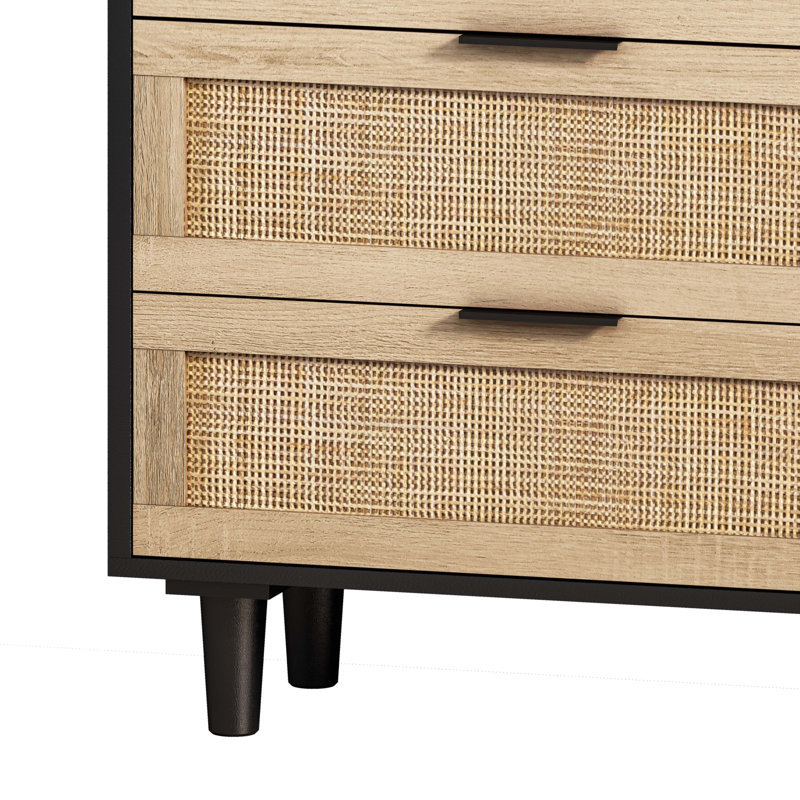 Armoire de rangement en rotin 6 tiroirs, Noir